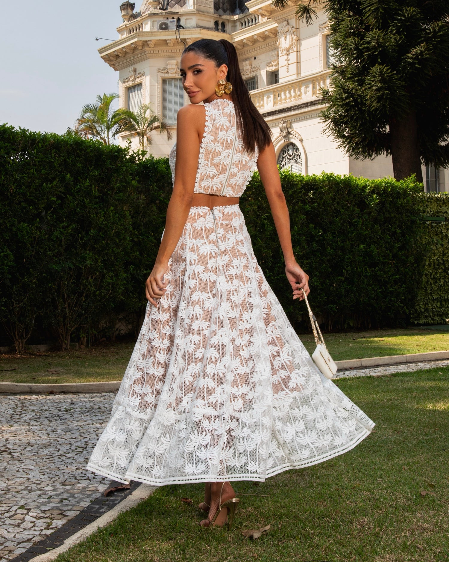 Embroidered Palms Dress